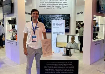 James Ronen on the UKRI stand with the UAVaid / Archangel Imaging coastal monitoring AI module.
